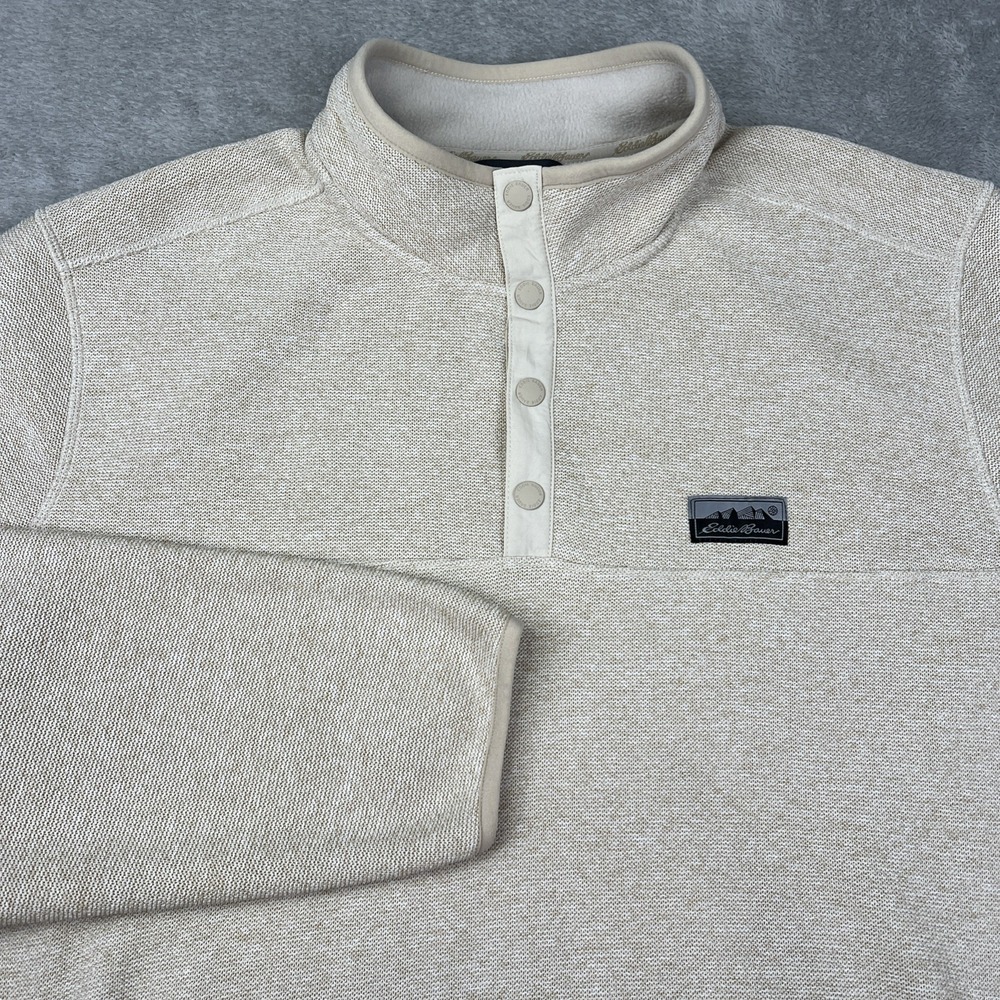 Eddie Bauer Long Sleeve Snap Button Fleece Sweater Shirt‎ Men's Large Tan